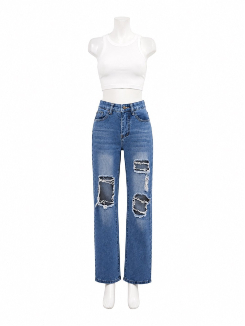 High-Rise Vintage Baggy Denim Jeans distressed skater punk